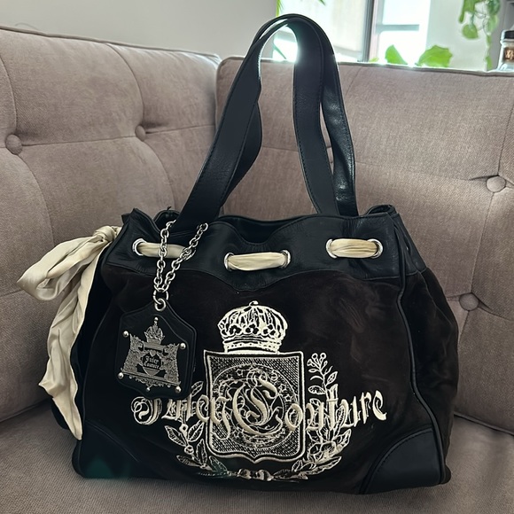 Juicy Couture Handbags - Vintage Y2K Juicy Couture Velour Bag Velvet Purse Daydreamer Bow Brown / Black